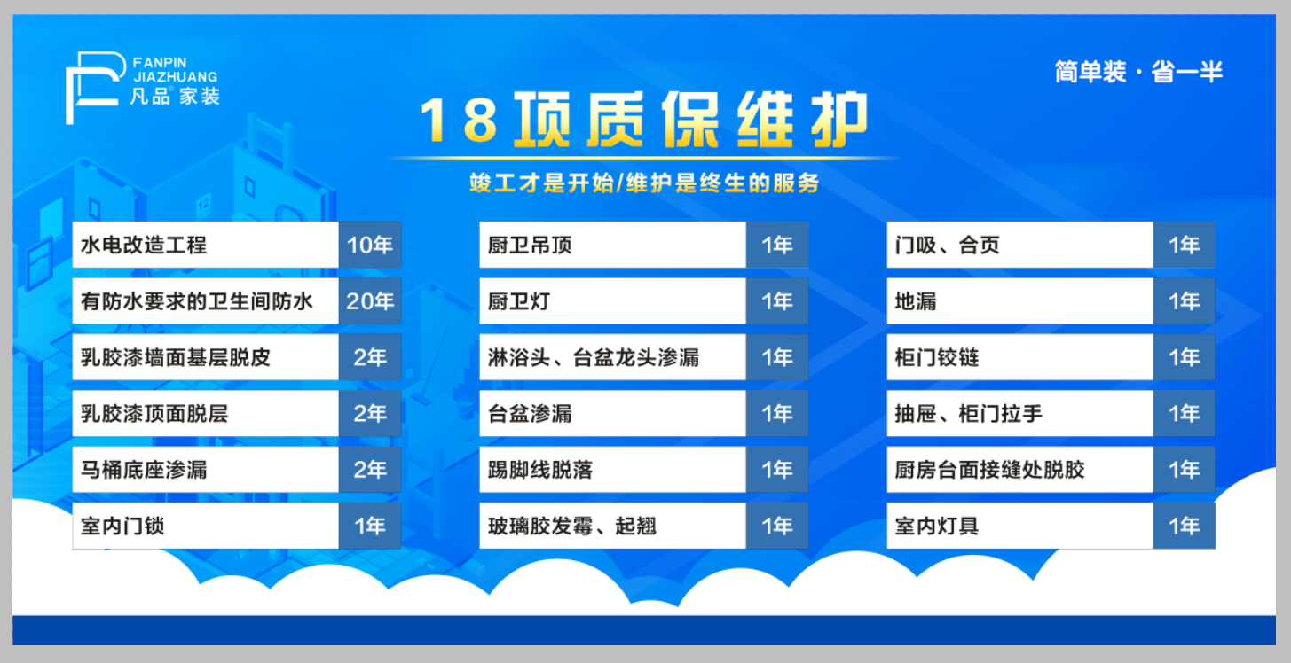 凡品家装18项收售后质保